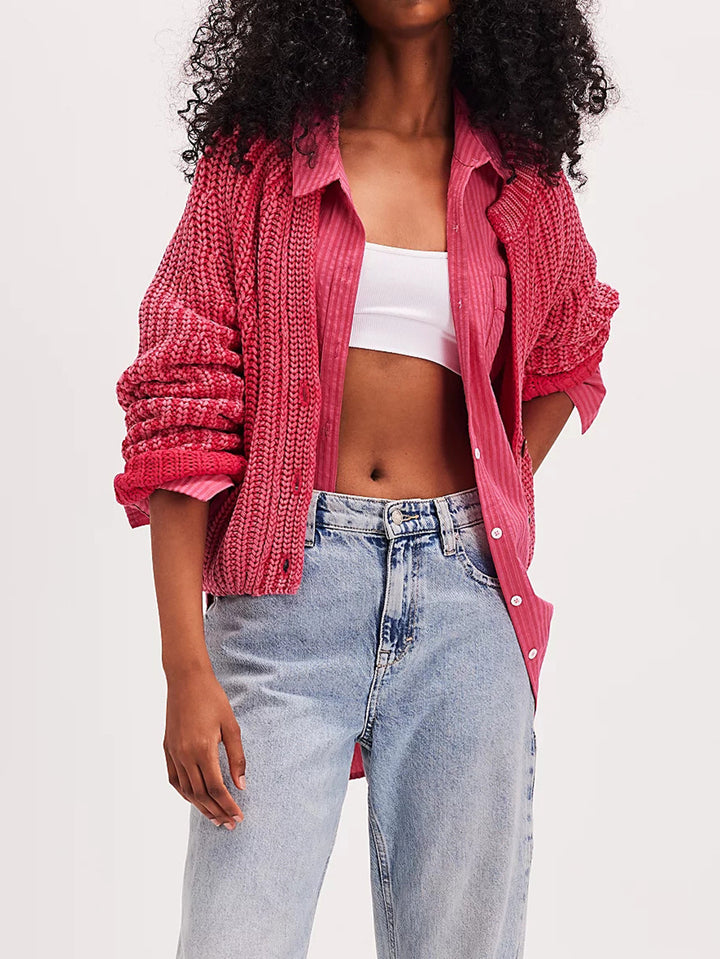 Damen luftiger Strickcardigan mit großen Knöpfen und modernem Schnitt Drune