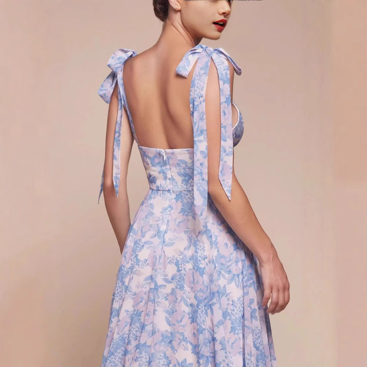 Damen Maxikleid mit romantischem floralem Muster und tiefem Schlitz Drune