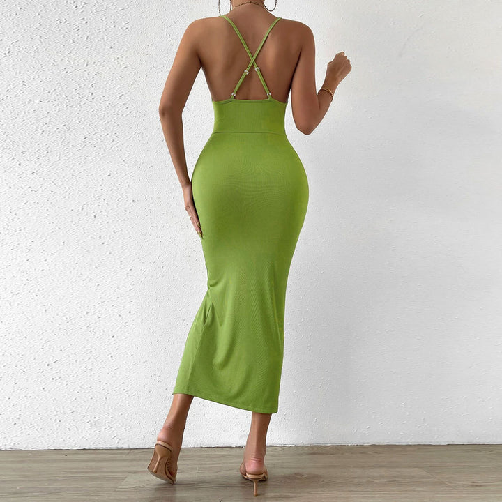 Damen Cut-Out Maxi-Kleid mit elegantem V-Ausschnitt und hohem Schlitz Drune