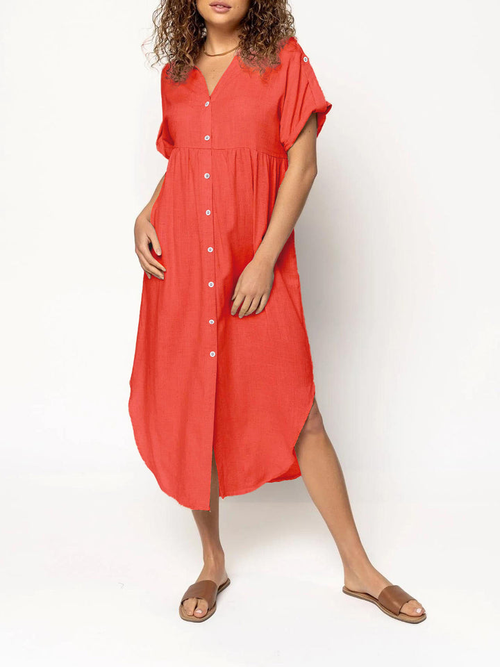 Damen Hemdkleid mit bodenlangem Schnitt und Knopfdetails Drune