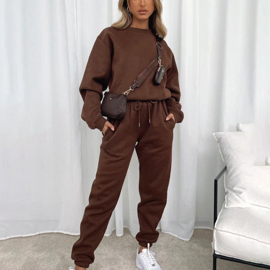 Damen nan weit geschnittenes Fleece-Freizeitset mit Sweatshirt und Jogginghose Drune