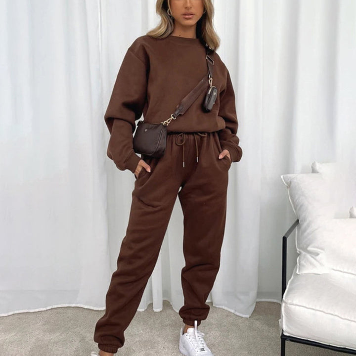 Damen nan weit geschnittenes Fleece-Freizeitset mit Sweatshirt und Jogginghose Drune