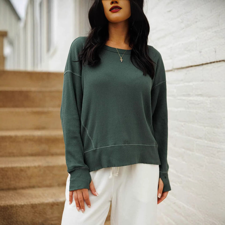 Damen lässiges Langarmshirt mit Rippenstruktur Drune