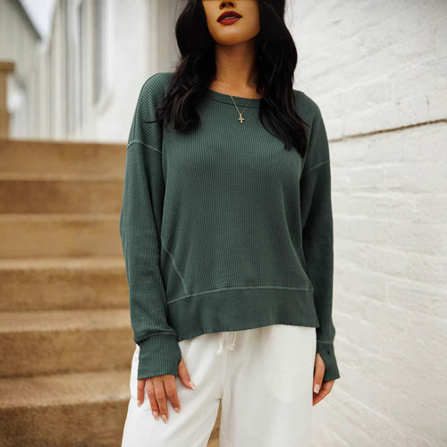 Damen lässiger Ripp-Strickpullover Drune