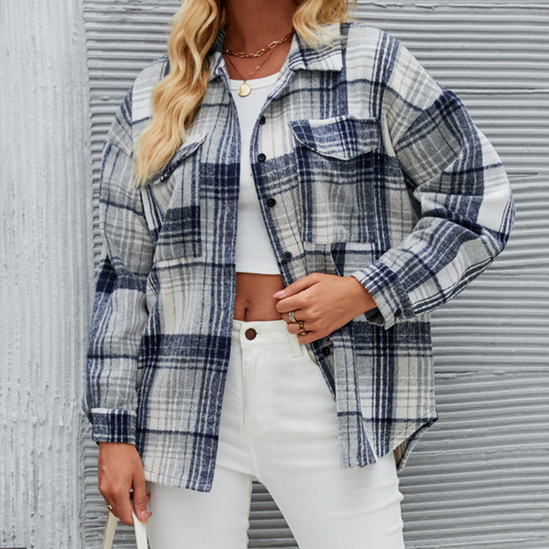 Damen lässige Flanell-Hemdjacke mit Karomuster Drune