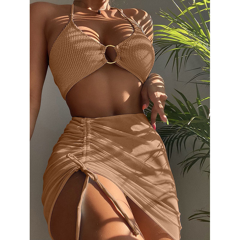 Damen Bikini-Set mit elegantem Ringdetail und gerafftem Rock Drune