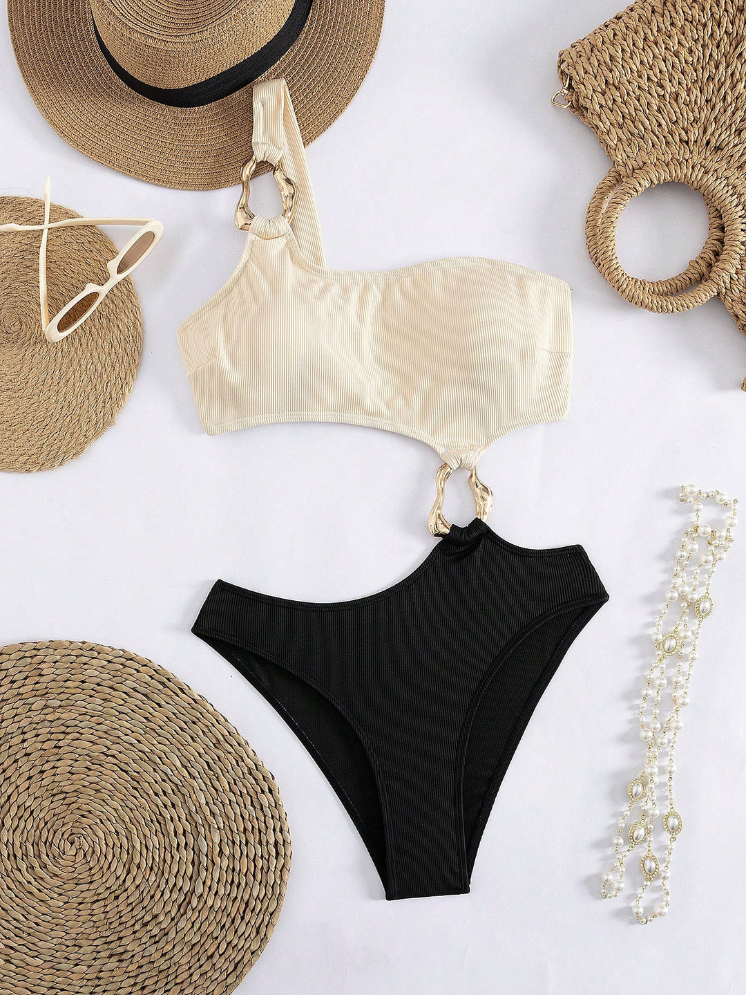 Damen Einseitiger Bikini mit modischem Ringdetail Drune
