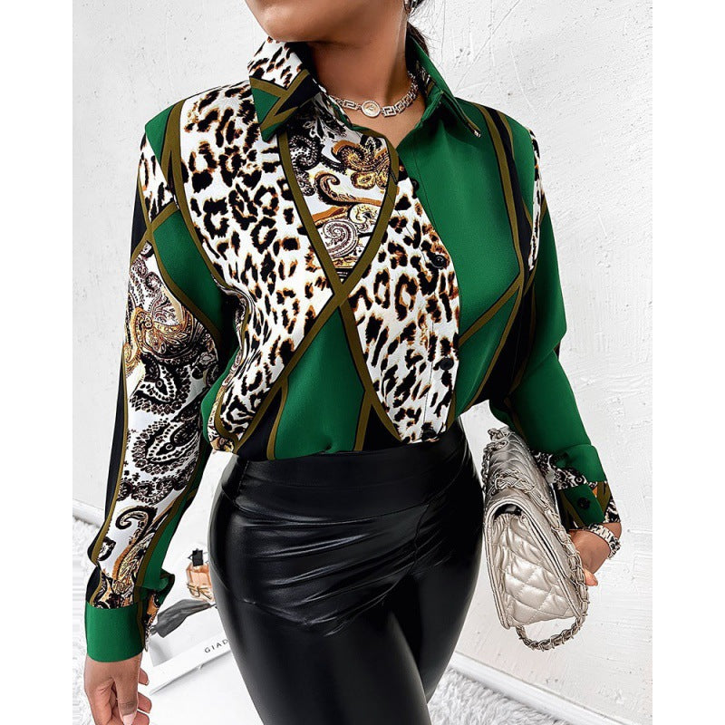 Damen Bluse im eleganten Animal-Print mit kontrastierenden Mustern Drune
