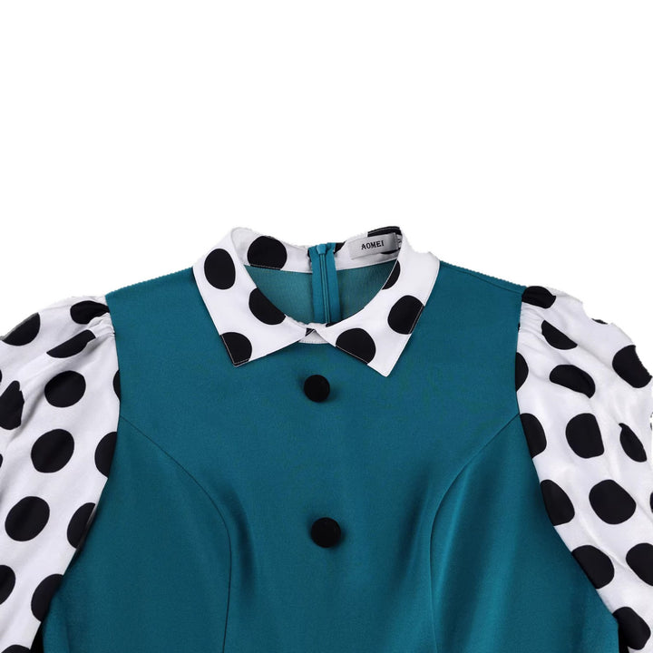Damen figurbetontes Midi-Kleid mit polka-dot Ärmeln Drune