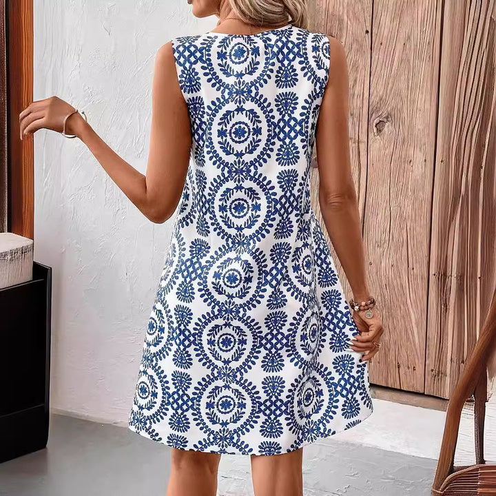 Damen ärmelloses Sommerkleid mit modischem Schlüssel-Ausschnitt und floralem Muster Drune