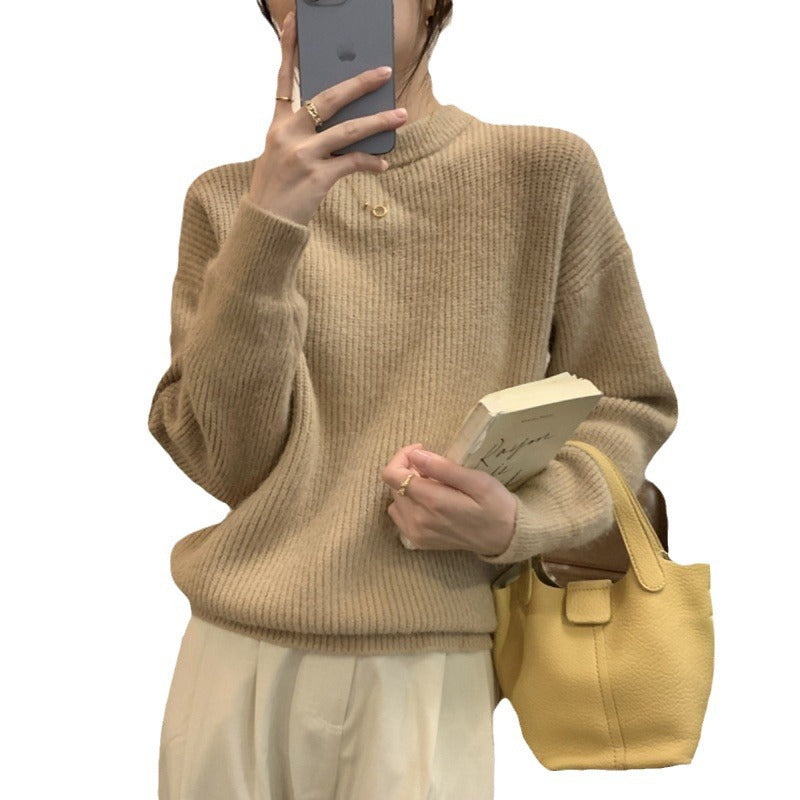 Damen Eleganter Feinstrickpullover mit hohem Kragen und lockerer Passform Drune