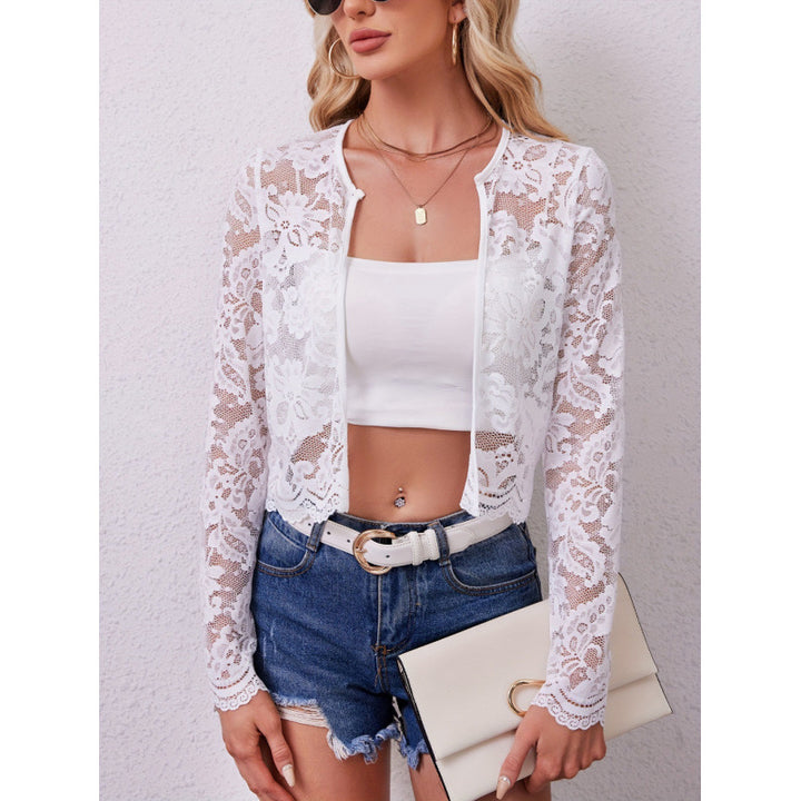 Damen Spitzenjacke mit floralen Mustern und langen Ärmeln Drune