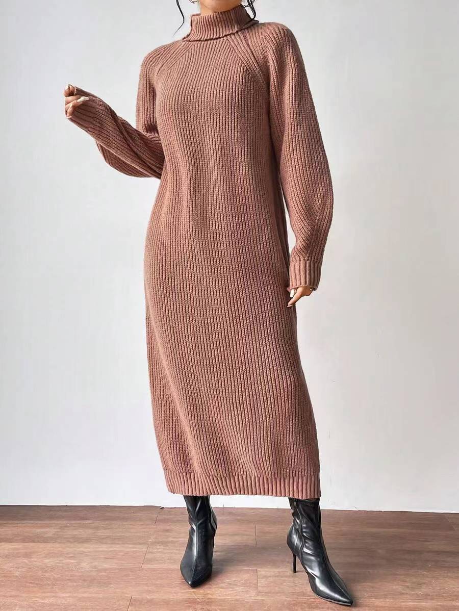 Damen modisches Strickkleid mit hochgeschlossenem Kragen und weitem Schnitt Drune