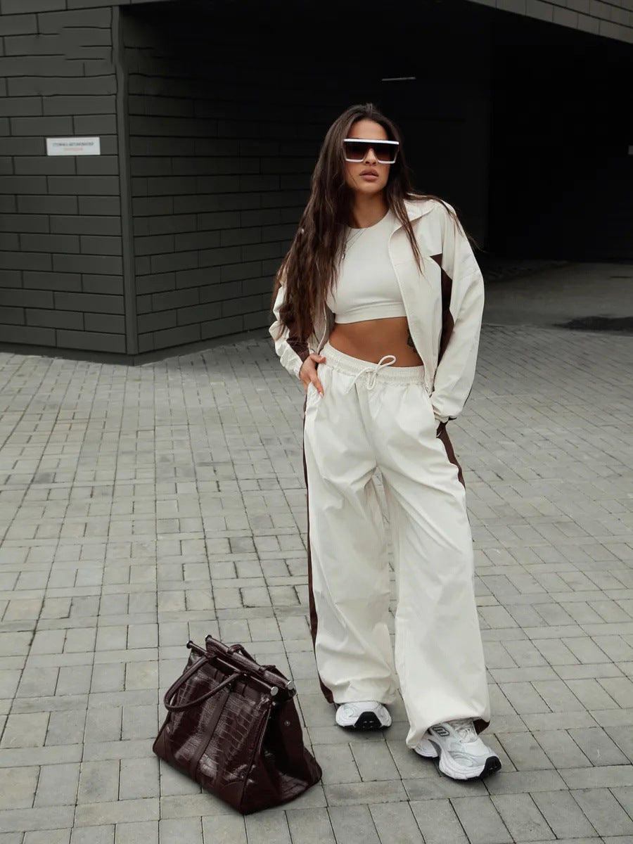 Damen lässiges Sportanzug-Set mit luftiger Jacke und weit geschnittenen Hosen Drune