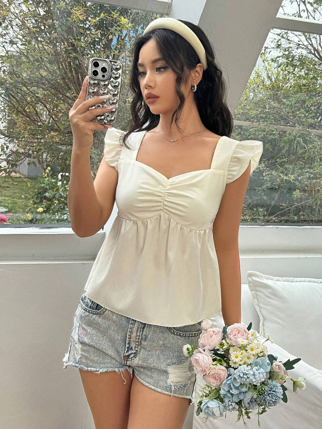Damen Top mit Rüschendetails und tailliertem Schnitt Drune