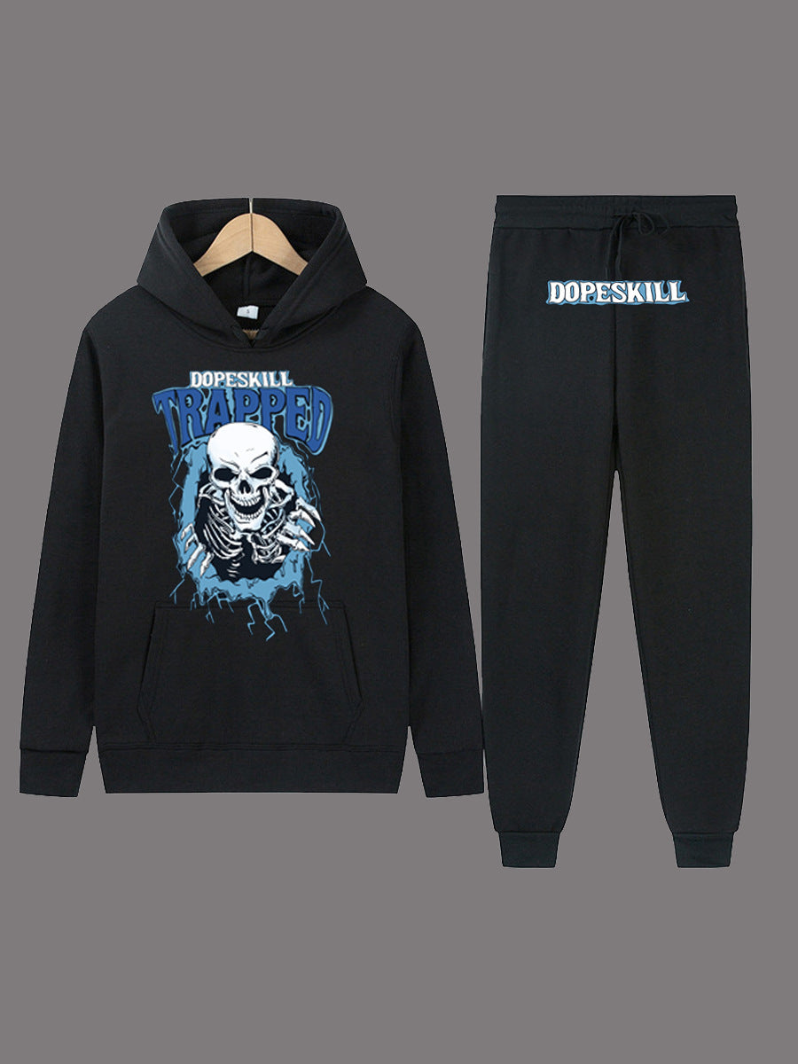 Damen Hoodie und Jogginghose Set mit auffälligem Skelettmotiv Drune