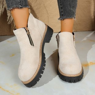 Damen nan knöchelhohe Wildlederimitat-Stiefelette mit seitlichem Reißverschluss, Zuglasche und robust profilierter Gummisohle Drune