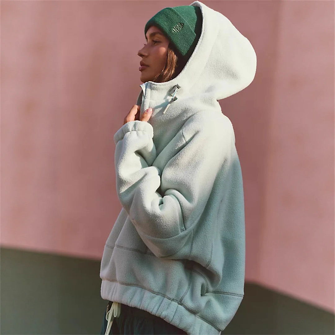 Damen Fleecejacke mit großen Taschen und hoher Kapuze Drune