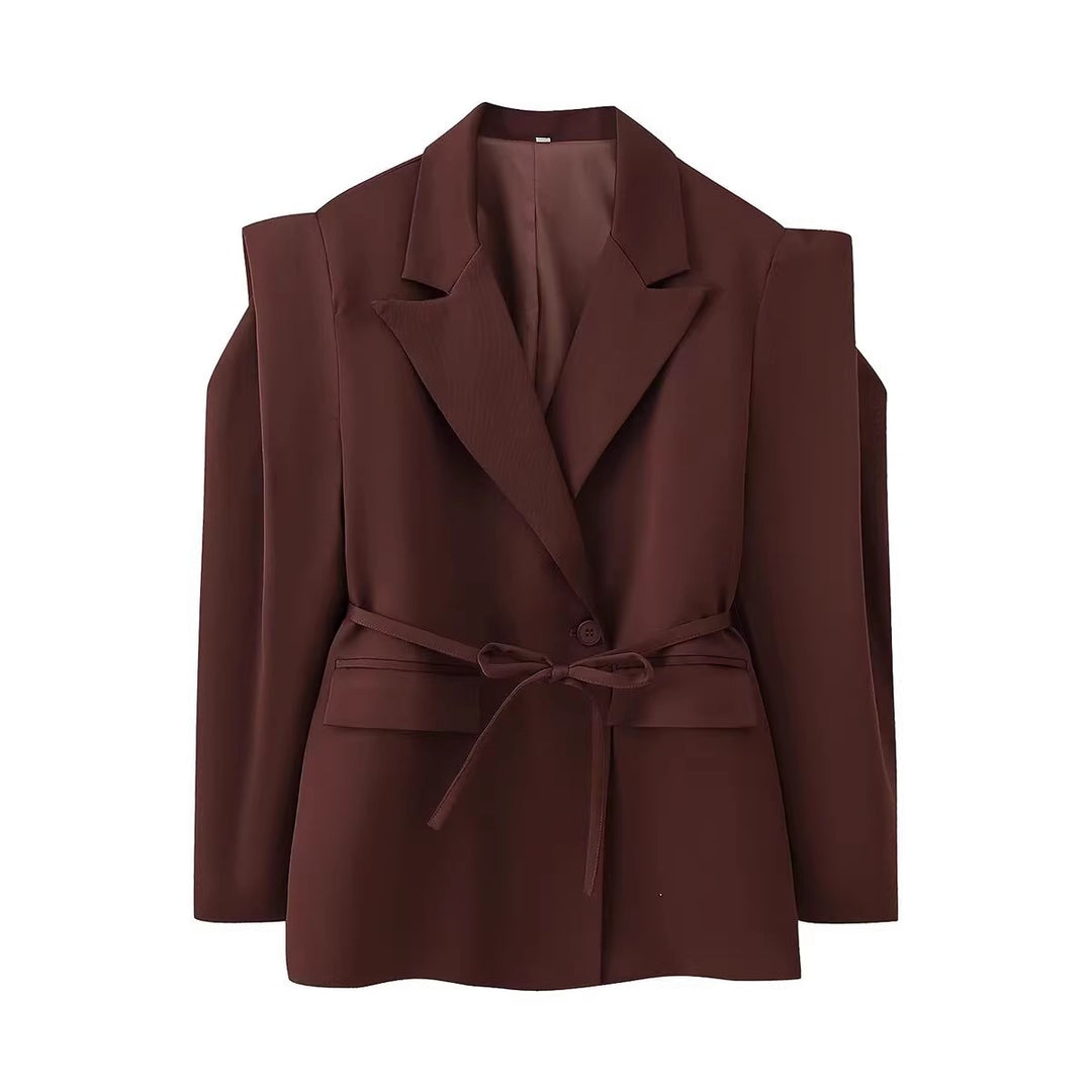 Damen modische Blazerjacke mit Bindegürtel Drune