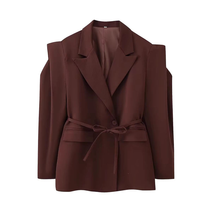 Damen modische Blazerjacke mit Bindegürtel Drune