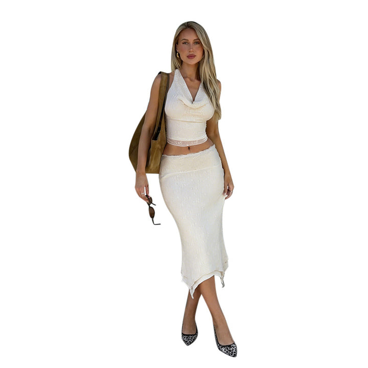Damen Elegantes Halter-Crop-Top mit schmalem Midi-Rock Drune