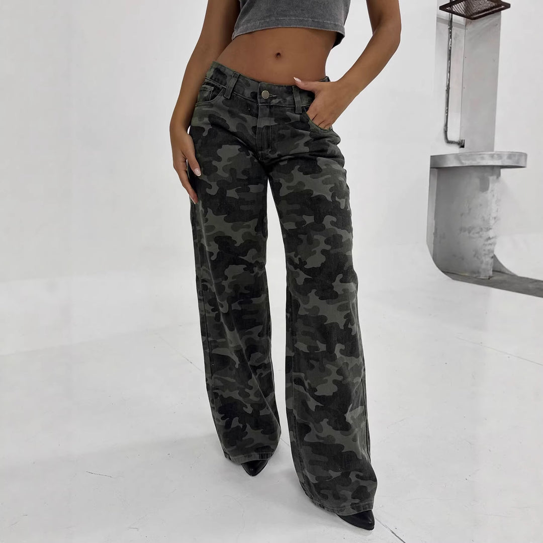 Damen Relaxed Fit Cargohose mit modischem Camouflage-Muster Drune