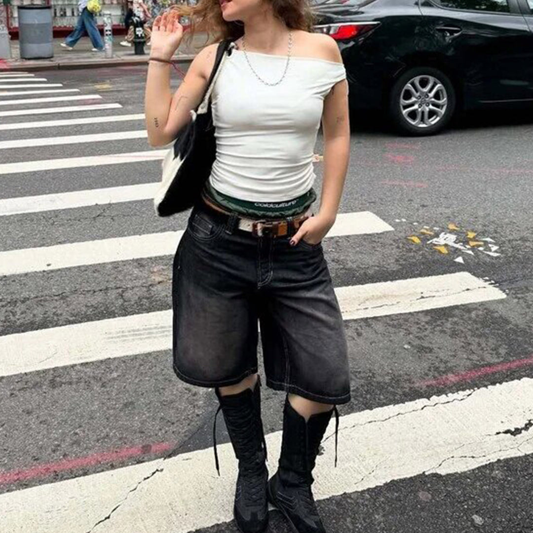 Damen Hochgeschnittene Denim-Shorts im modernen Stil Drune