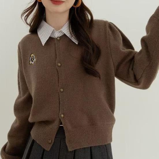 Damen Strickjacke mit Kragen und Knopfleiste Drune