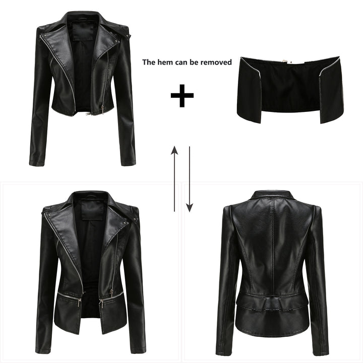 Damen nan taillierte Kunstleder-Bikerjacke mit asymmetrischem Reverskragen Drune