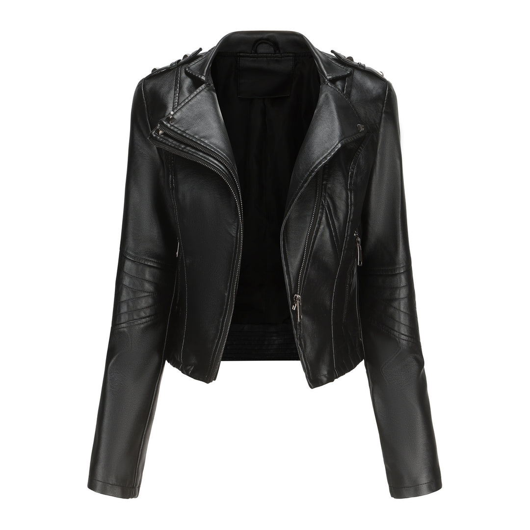 Damen stylische Bikerjacke mit asymmetrischem Reißverschluss und Detailnähten Drune