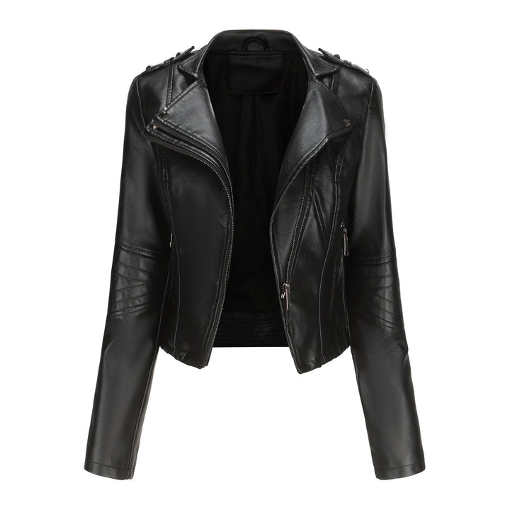 Damen stylische Bikerjacke mit asymmetrischem Reißverschluss und Detailnähten Drune
