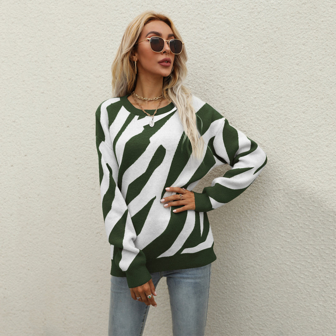 Damen modischer Strickpullover mit auffälligem Tiermuster und innovativem Schnitt Drune
