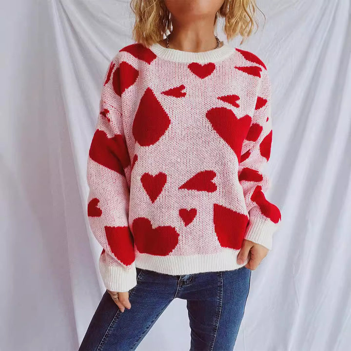 Damen oversized Pullover mit Herzmotiv Drune