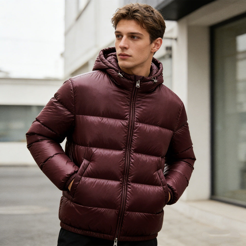 Herren nan steppte Kapuzenjacke mit glänzender Oberfläche, warmer Synthetikfüllung und Zweiwege-Reißverschluss Drune