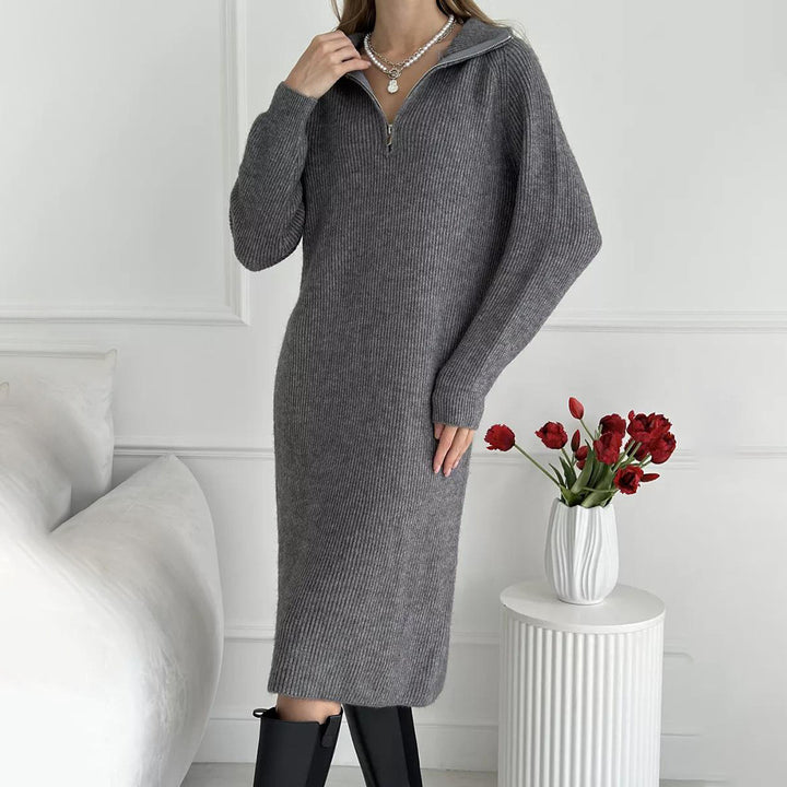Damen Strickkleid mit hohem Kragen und Reißverschluss Drune