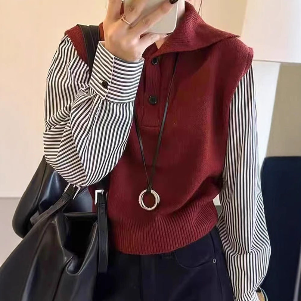 Damen eleganter Pullover mit hohen Kragen und Knopfdetails Drune