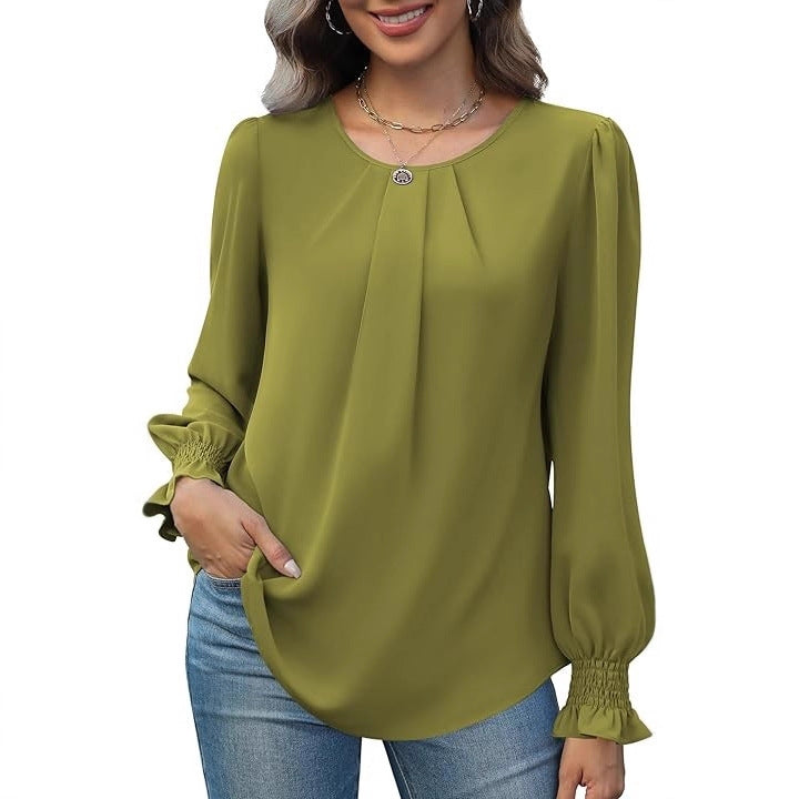 Damen elegante Bluse mit Puffärmeln Drune