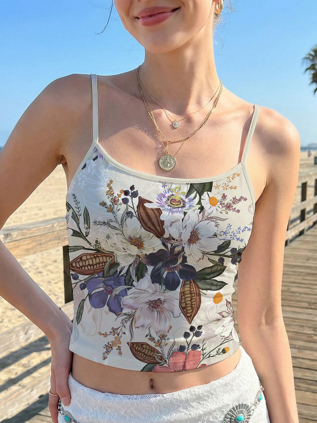 Damen lässiges Spaghetti-Trägershirt mit tierischem Muster Drune