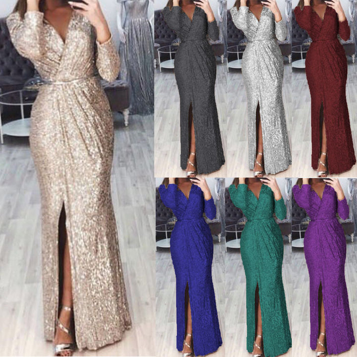 Damen Elegantes Abendkleid mit funkelnden Pailletten und tiefem Schlitz Drune