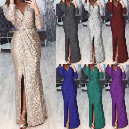 Damen Elegantes Abendkleid mit funkelnden Pailletten und tiefem Schlitz Drune