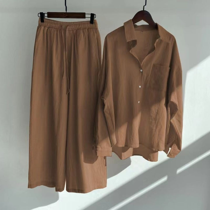 Damen lässiges Zweiteiliges Set aus locker sitzender Bluse und bequemen Hose Drune