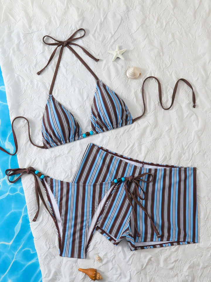 Damen Triangel-Bikini mit modischem Streifenmuster Drune