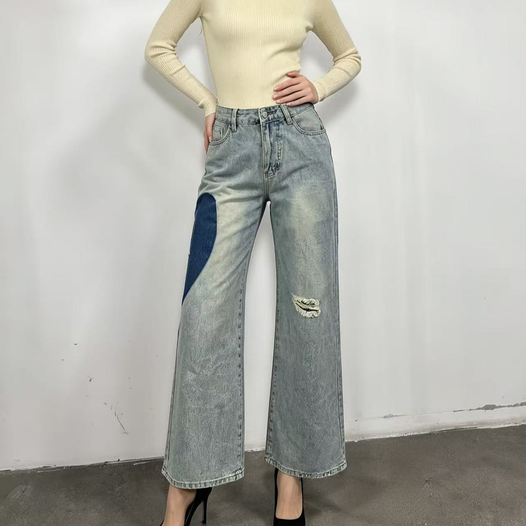 Damen weit geschnittene Denim-Jeans mit einzigartigen Farbakzenten Drune