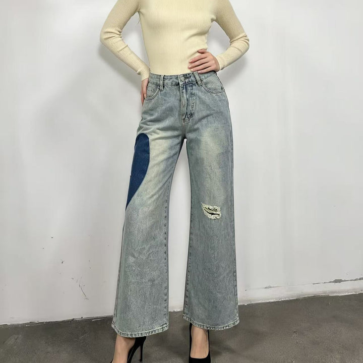 Damen weit geschnittene Denim-Jeans mit einzigartigen Farbakzenten Drune