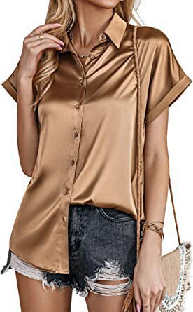 Damen Satin-Bluse mit überschnittenen Schultern Drune
