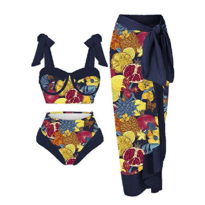 Damen Bikini-Set mit floralem Design und elegantem Überrock Drune