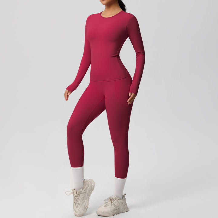 Damen Fitness-Oberteil und Hochbund-Leggings Set mit feuchtigkeitsableitender Technologie und ergonomischer Passform Drune