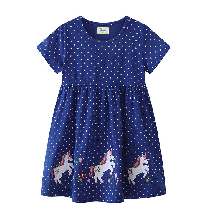 Mädchen Kleid mit Punkten und Einhornstickerei Drune