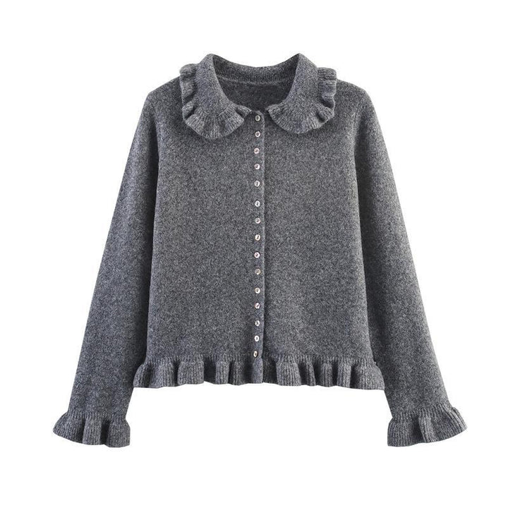 Damen Strickjacke mit frillenden Abschlüssen und dekorativem Kragen Drune