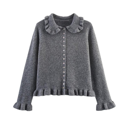 Damen Strickjacke mit frillenden Abschlüssen und dekorativem Kragen Drune